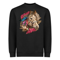 Black Floral Appaloosa Horse With Feathers Heavyweight Sweatshirt - LillyAllenDesigns