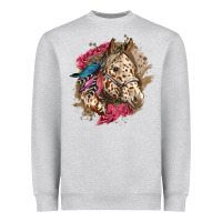 Heather Grey Floral Appaloosa Horse With Feathers Heavyweight Sweatshirt - LillyAllenDesigns