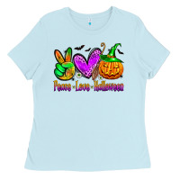 Baby Blue peace love halloween Ladies Tee - Zillion Design Studio