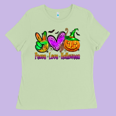 Peace Love Halloween Ladies Tee Designed By Zillion Design Studio