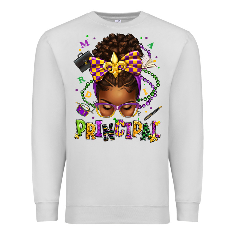 Mardi Gras Principal Afro Messy Bun Premium Sweatshirt by texasbilliewilder | Teevron