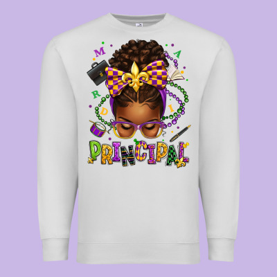 Mardi Gras Principal Afro Messy Bun Premium Sweatshirt Designed By Texasbilliewilder