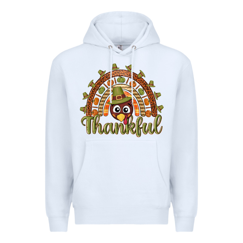 Turkey Rainbow Thankful Thanksgiving Premium Hoodie by NancyCooperArtShop | Teevron