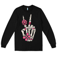 Black pink gemstone peace skeleton hand Long Sleeve Tee - MaliasSmallBusiness