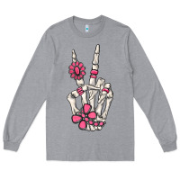Heather Grey pink gemstone peace skeleton hand Long Sleeve Tee - MaliasSmallBusiness