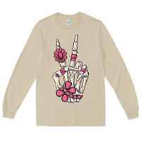 Mushroom pink gemstone peace skeleton hand Long Sleeve Tee - MaliasSmallBusiness