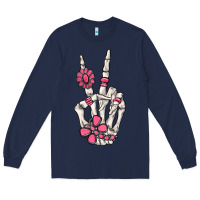 Navy pink gemstone peace skeleton hand Long Sleeve Tee - MaliasSmallBusiness