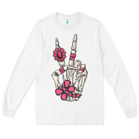 White pink gemstone peace skeleton hand Long Sleeve Tee - MaliasSmallBusiness