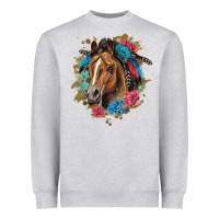 Heather Grey quarter horse floral Heavyweight Sweatshirt - LillyAllenDesigns