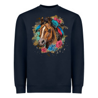Navy quarter horse floral Heavyweight Sweatshirt - LillyAllenDesigns