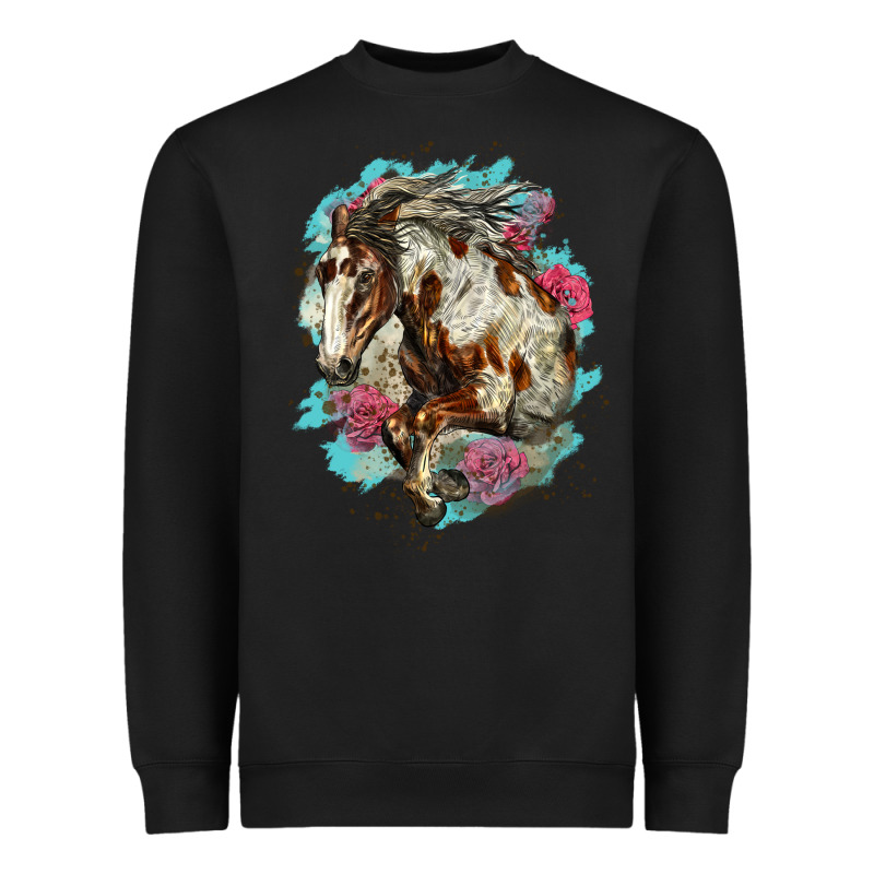 Mustang Horse With Floral Background Heavyweight Sweatshirt by LillyAllenDesigns | Teevron