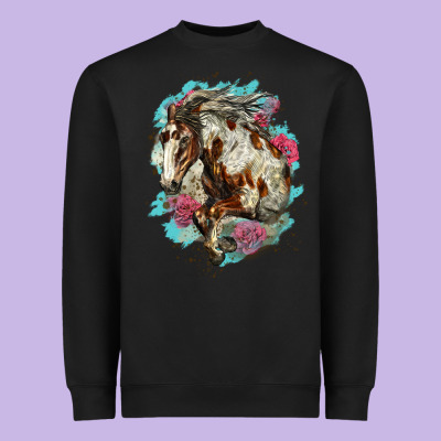 Mustang Horse With Floral Background Heavyweight Sweatshirt Designed By Lillyallendesigns