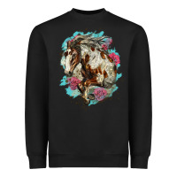 Black mustang horse with floral background Heavyweight Sweatshirt - LillyAllenDesigns