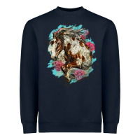Navy mustang horse with floral background Heavyweight Sweatshirt - LillyAllenDesigns