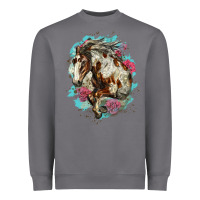 Storm mustang horse with floral background Heavyweight Sweatshirt - LillyAllenDesigns