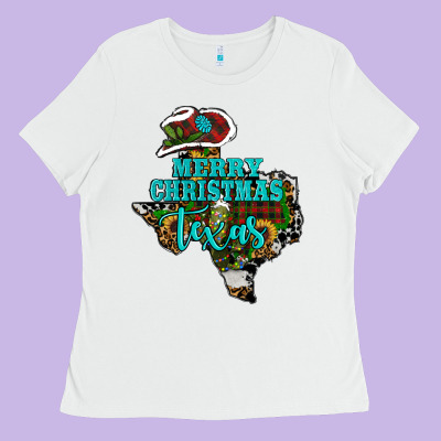 Merry Christmas Texas Ladies Tee Designed By Ranaportraitstore