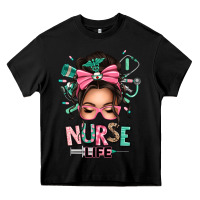 Black afro messy bun nurse life Heavy Core Tee - texasbilliewilder
