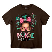 Chocolate Brown afro messy bun nurse life Heavy Core Tee - texasbilliewilder