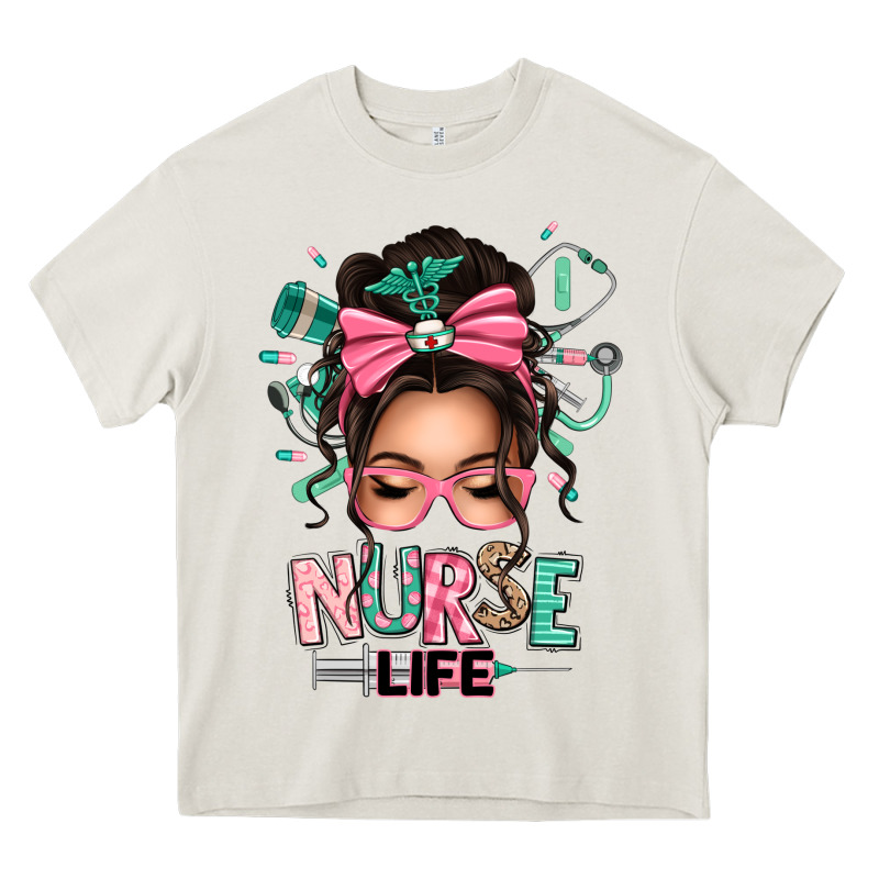 Afro Messy Bun Nurse Life Heavy Core Tee by texasbilliewilder | Teevron