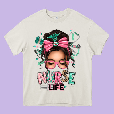 Afro Messy Bun Nurse Life Heavy Core Tee Designed By Texasbilliewilder