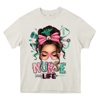 Cream afro messy bun nurse life Heavy Core Tee - texasbilliewilder