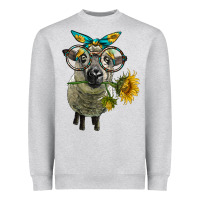 Heather Grey cute hempshire sheep with eyeglasses Heavyweight Sweatshirt - LillyAllenDesigns