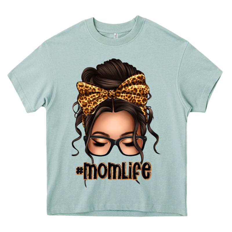Caucasian Leopard Messy Bun Mom Life Heavy Core Tee by texasbilliewilder | Teevron