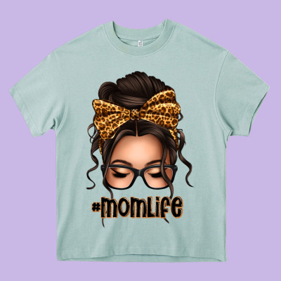 Caucasian Leopard Messy Bun Mom Life Heavy Core Tee Designed By Texasbilliewilder