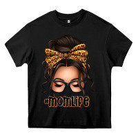 Black caucasian leopard messy bun mom life Heavy Core Tee - texasbilliewilder