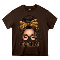 Chocolate Brown caucasian leopard messy bun mom life Heavy Core Tee - texasbilliewilder
