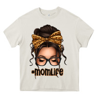 Cream caucasian leopard messy bun mom life Heavy Core Tee - texasbilliewilder