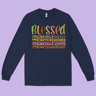 Retro Blessed Redeemed Quotes Long Sleeve Tee Designed By Maliassmallbusiness
