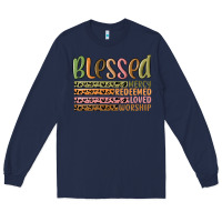 Navy retro blessed redeemed quotes Long Sleeve Tee - MaliasSmallBusiness