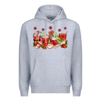 Heather Grey Christmas coffee cups Premium Hoodie - texasbilliewilder
