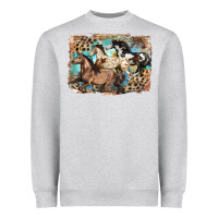 Heather Grey 3 western horses running free Heavyweight Sweatshirt - LillyAllenDesigns