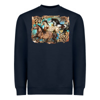 Navy 3 western horses running free Heavyweight Sweatshirt - LillyAllenDesigns