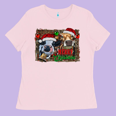 Merry Christmas Heifers Ladies Tee Designed By Ranaportraitstore