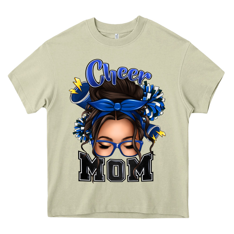 Cheer Mom Messy Bun Heavy Core Tee by texasbilliewilder | Teevron