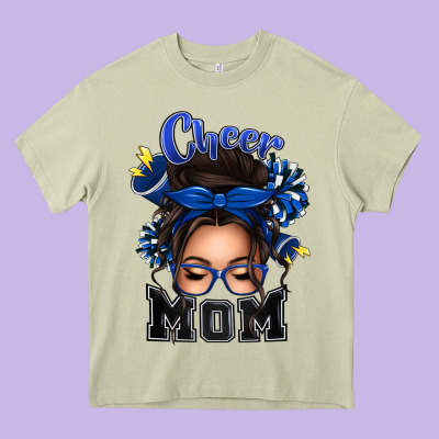 Cheer Mom Messy Bun Heavy Core Tee Designed By Texasbilliewilder