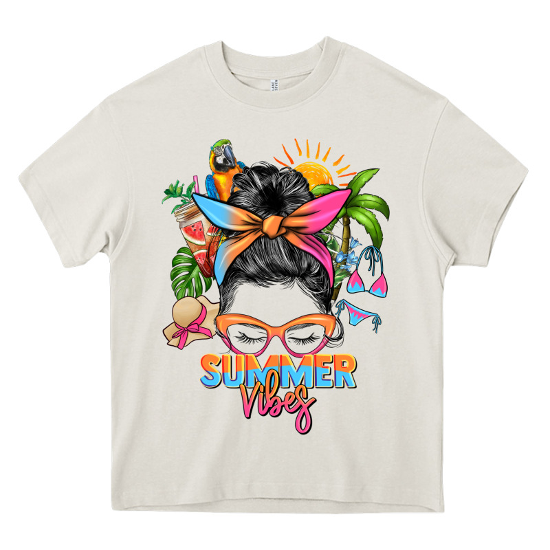Summer Vibes Messy Bun Heavy Core Tee by Zillion Design Studio | Teevron
