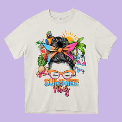 Summer Vibes Messy Bun Heavy Core Tee Designed By Zillion Design Studio