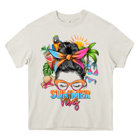 Cream summer vibes messy bun Heavy Core Tee - Zillion Design Studio
