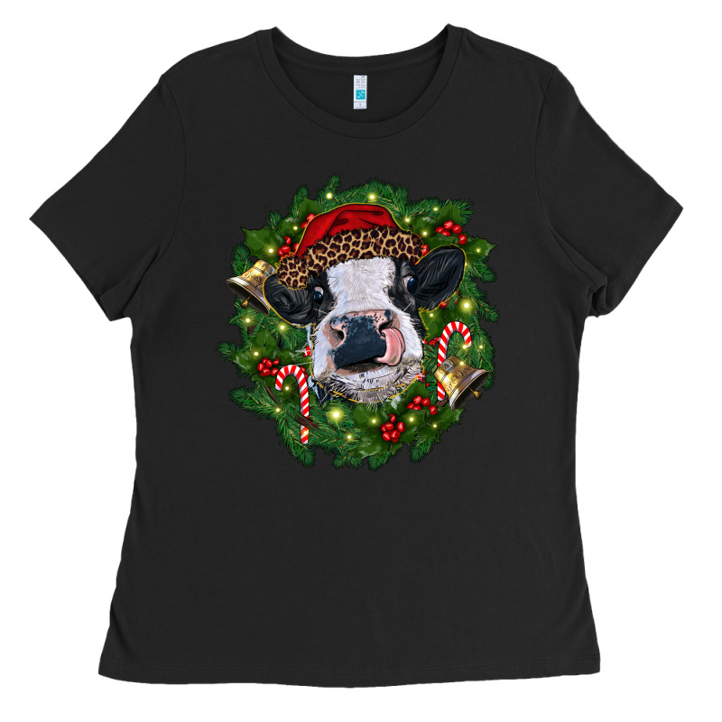 Heifer Cow With Christmas Wreath Ladies Tee by RanaPortraitStore | Teevron