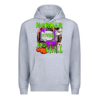 Heather Grey Horror movies and chill Premium Hoodie - NancyCooperArtShop