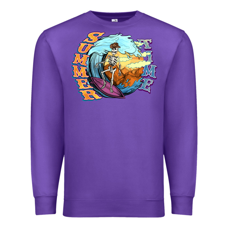 Summer Time Skeleton Surfing Premium Sweatshirt by NancyCooperArtShop | Teevron