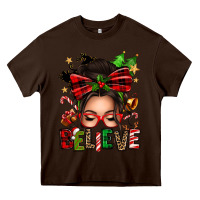 Chocolate Brown christmas believe afro messy bun Heavy Core Tee - texasbilliewilder