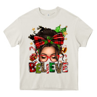 Cream christmas believe afro messy bun Heavy Core Tee - texasbilliewilder