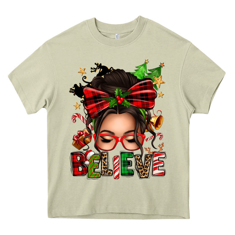 Christmas Believe Afro Messy Bun Heavy Core Tee by texasbilliewilder | Teevron