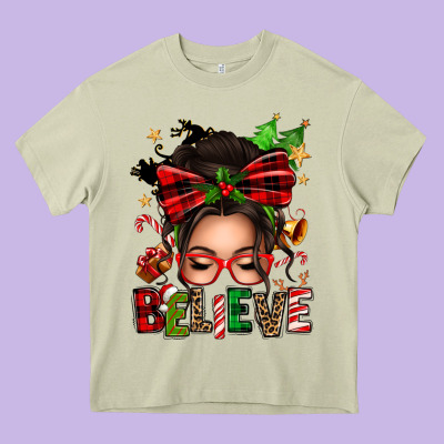 Christmas Believe Afro Messy Bun Heavy Core Tee Designed By Texasbilliewilder