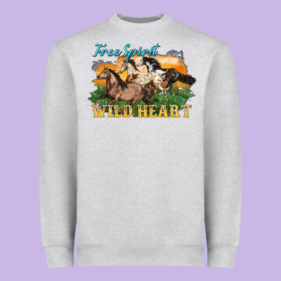 Free Spirit Wild Heart 3 Horses Heavyweight Sweatshirt Designed By Lillyallendesigns